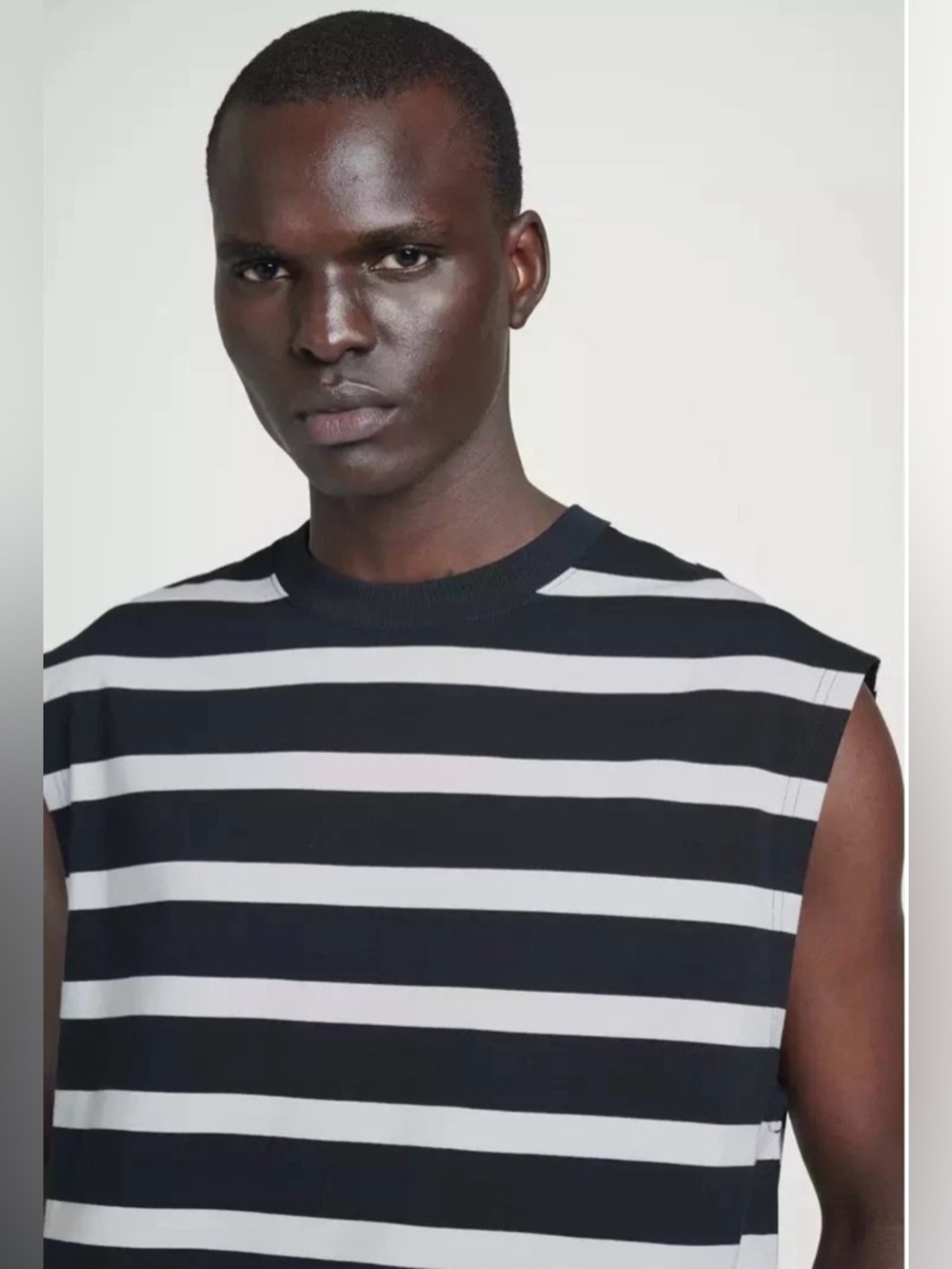 COS Relaxed Cotton-Crepe Tank Top In Navy White Stripe Size: Large - Picture 4 of 13